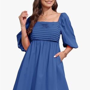 Square Neck Dresses High Waist A-Line Smocked Short Babydoll Dress